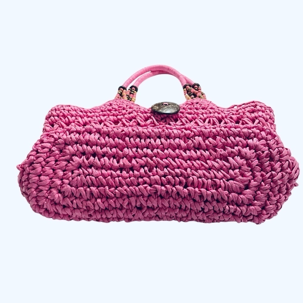 Cappelli bag Pink Woven Tote Bag, with beaded handles, Spring, Summer, Vacation - Picture 4 of 12